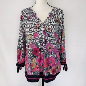 Anthropologie Fig and Flower Split Neck Boho Floral Blouse S/M
